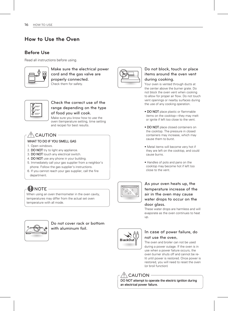 How to use the oven, Before use, Caution | LG LRG3083ST User Manual | Page 17 / 93