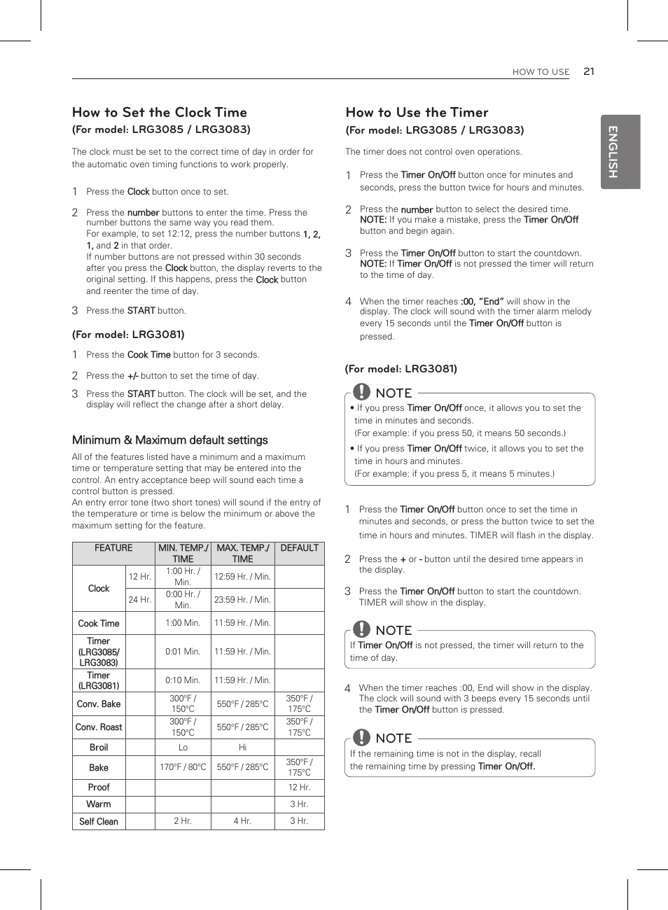 How to use the timer, How to set the clock time | LG LRG3083ST User Manual | Page 22 / 93