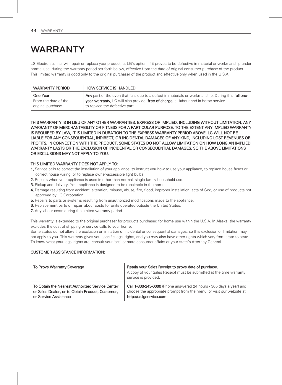 Warranty | LG LRG3083ST User Manual | Page 45 / 93