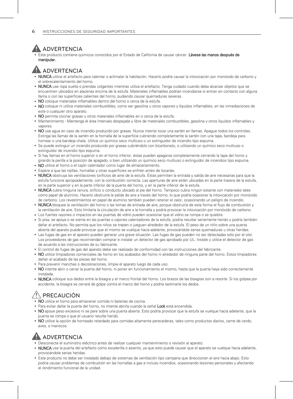 Advertencia, Precaución | LG LRG3083ST User Manual | Page 51 / 93