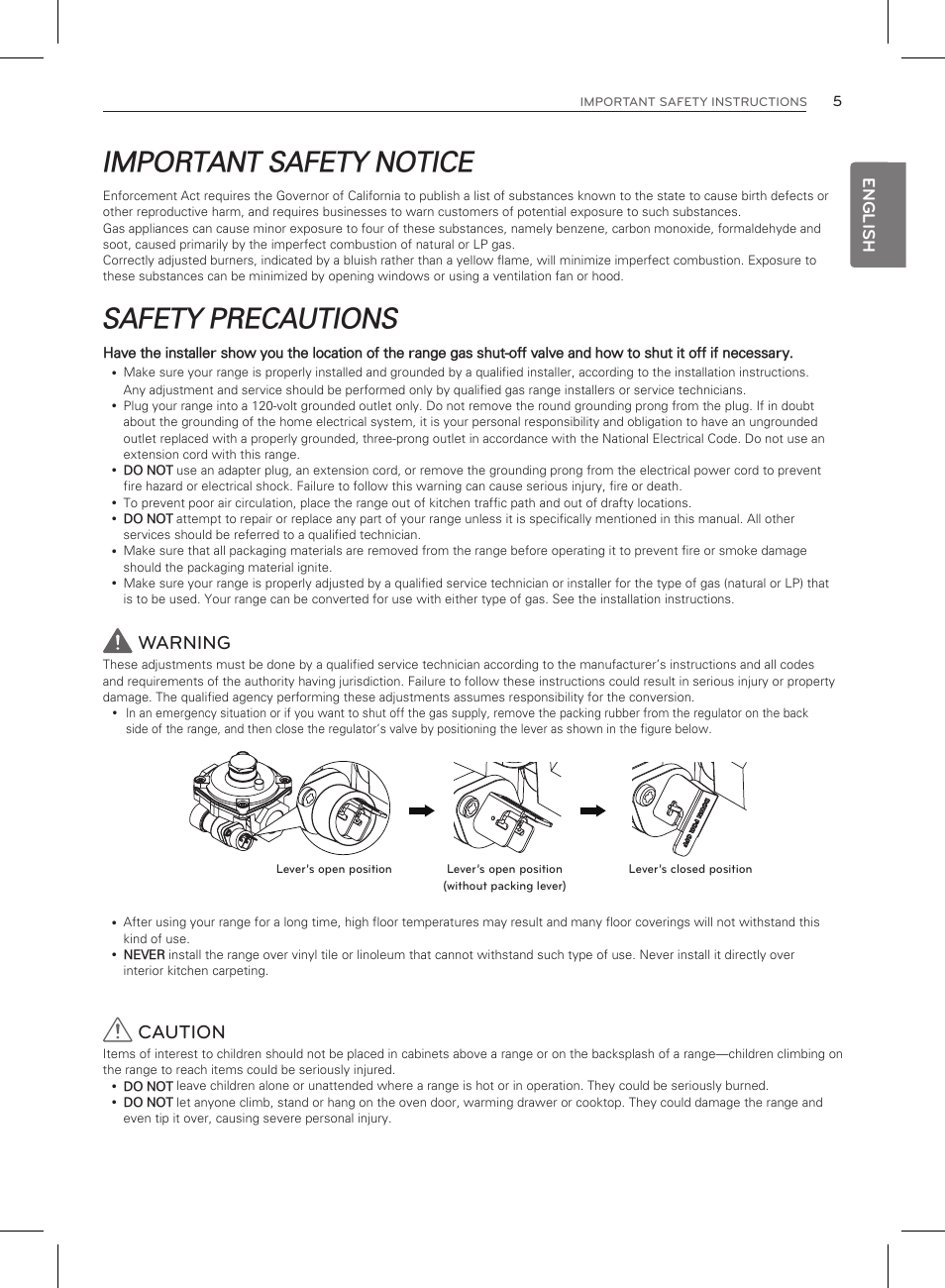 Important safety notice, Safety precautions, Warning | Caution | LG LRG3083ST User Manual | Page 6 / 93