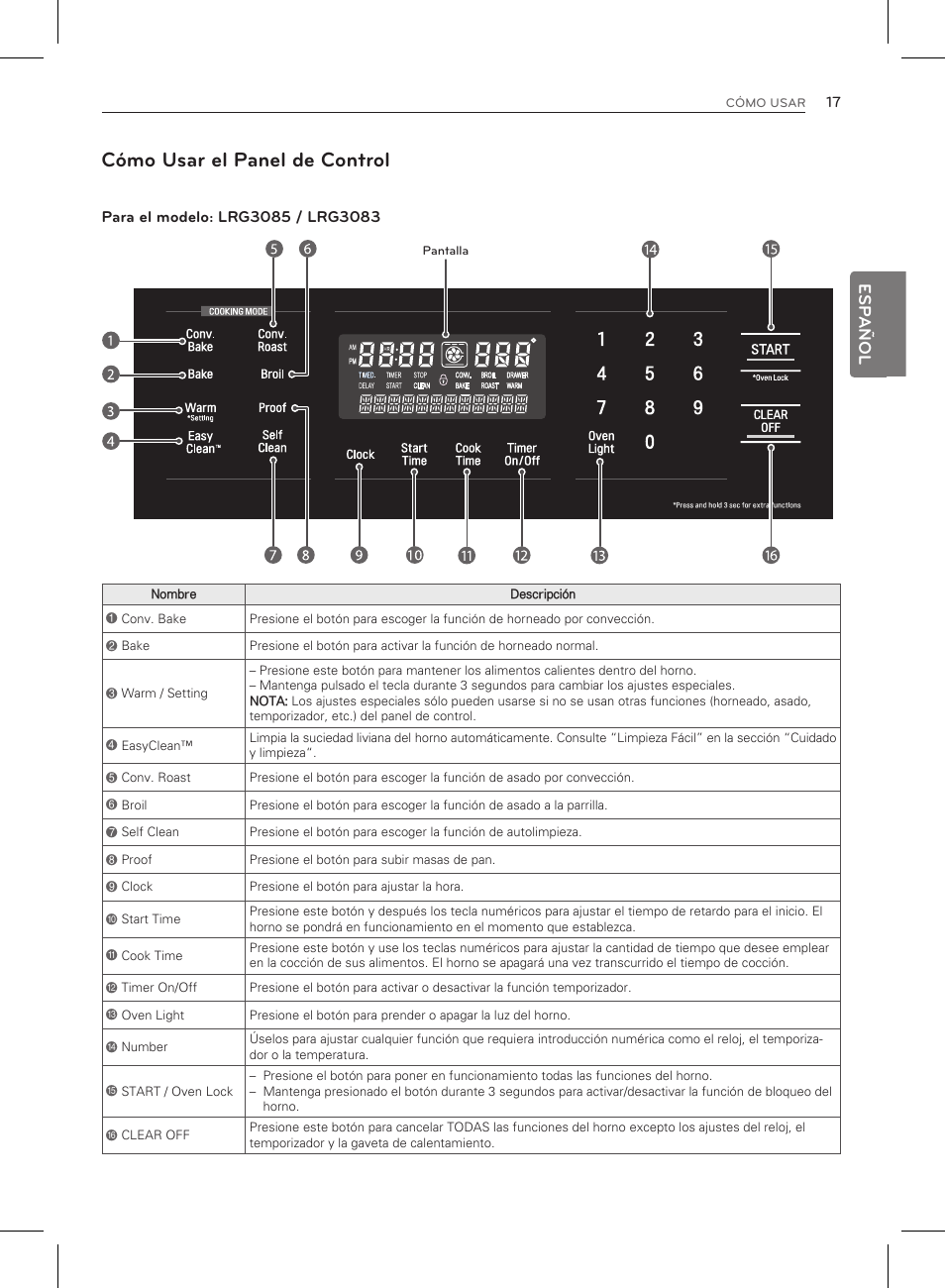 Cómo usar el panel de control | LG LRG3083ST User Manual | Page 62 / 93