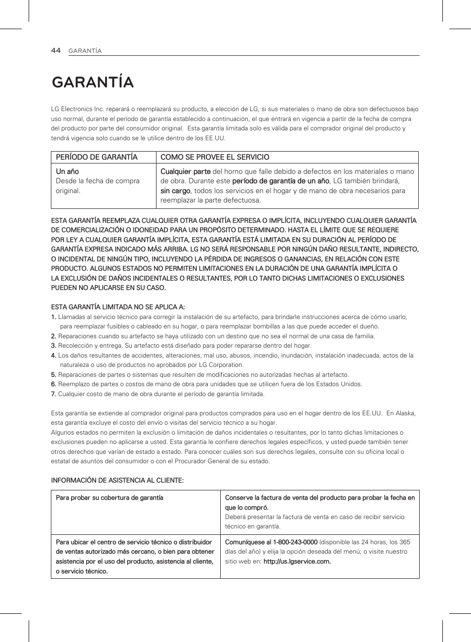 Garantía | LG LRG3083ST User Manual | Page 89 / 93