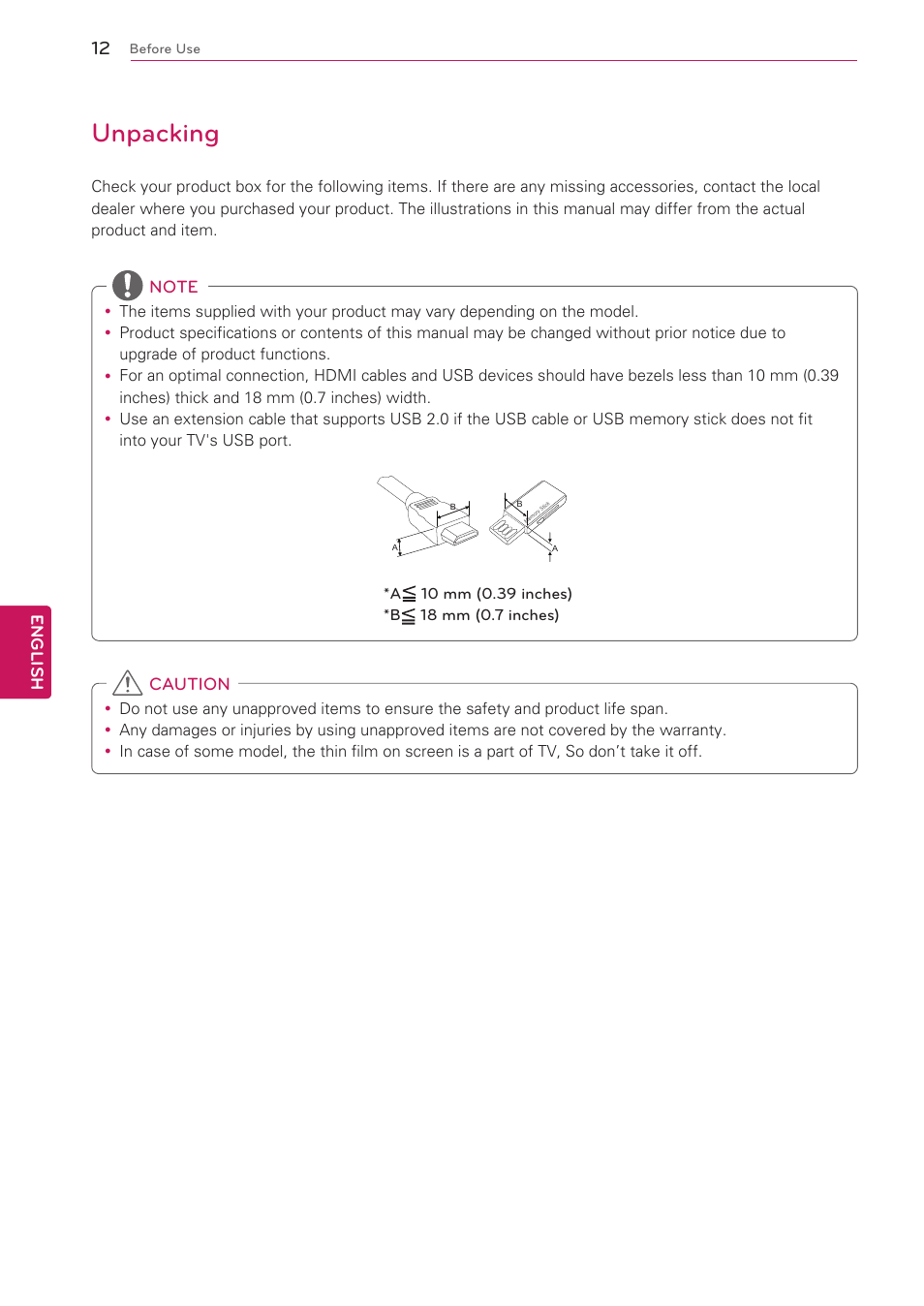 Unpacking | LG 47G2 User Manual | Page 12 / 78