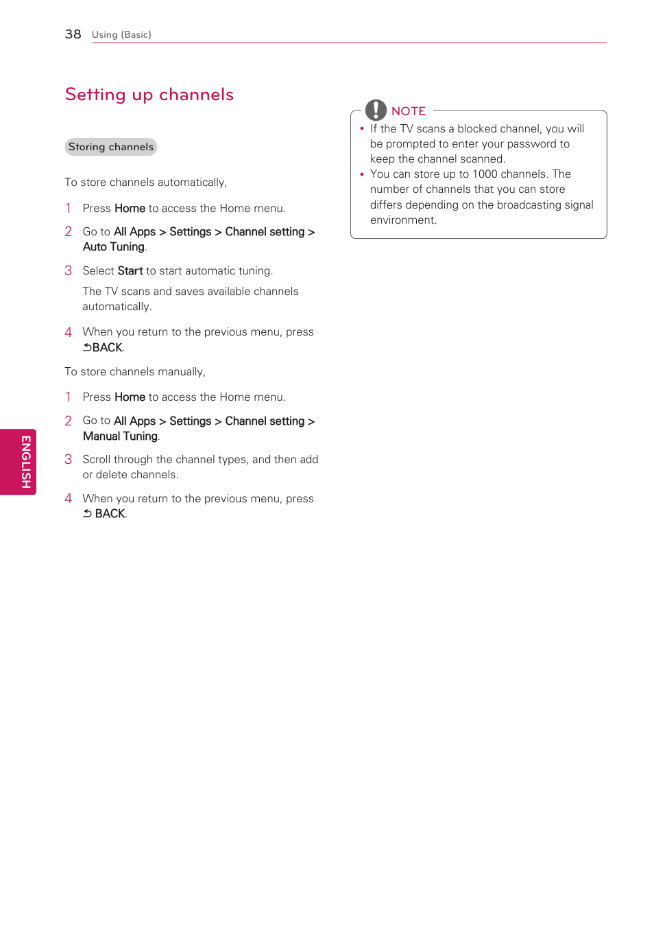 Setting up channels | LG 47G2 User Manual | Page 38 / 78