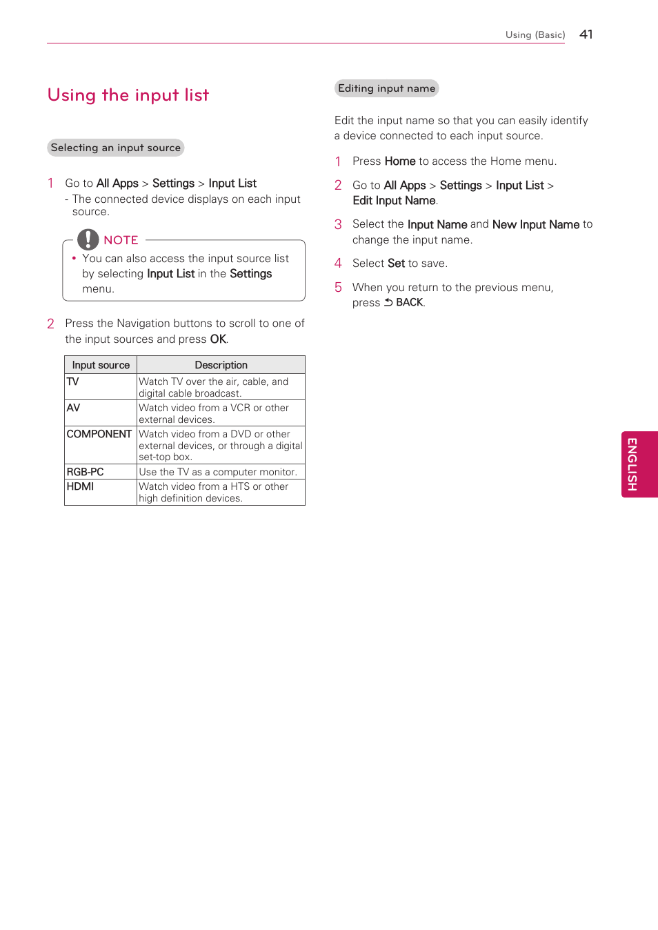 Using the input list | LG 47G2 User Manual | Page 41 / 78