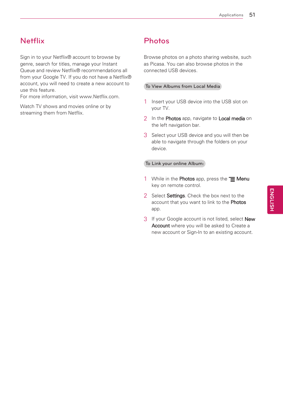 Netflix, Photos | LG 47G2 User Manual | Page 51 / 78