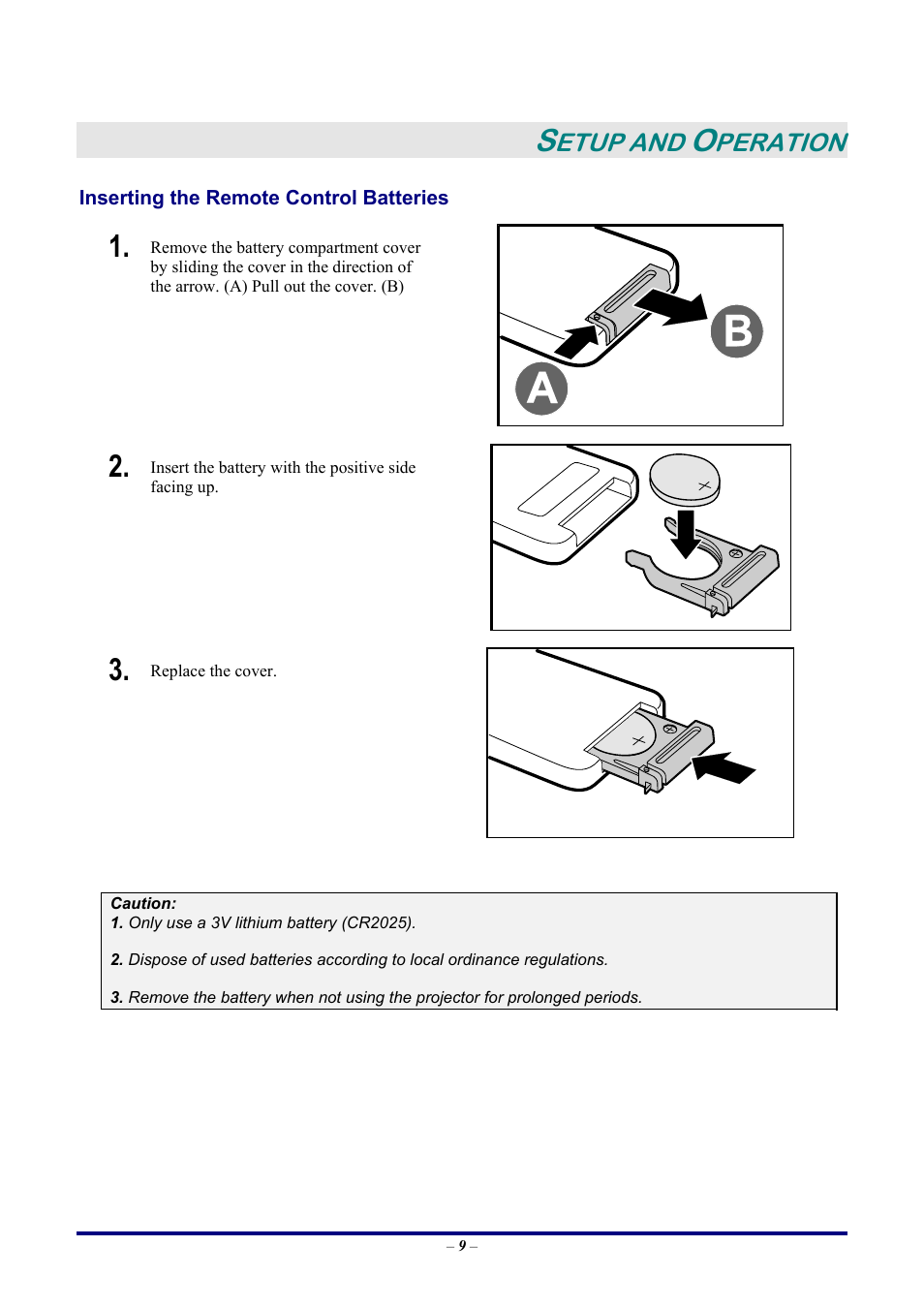 Setup and operation, Inserting the remote control batteries, Nserting the | Emote, Ontrol, Atteries, Etup and, Peration | LG DX325 User Manual | Page 15 / 50