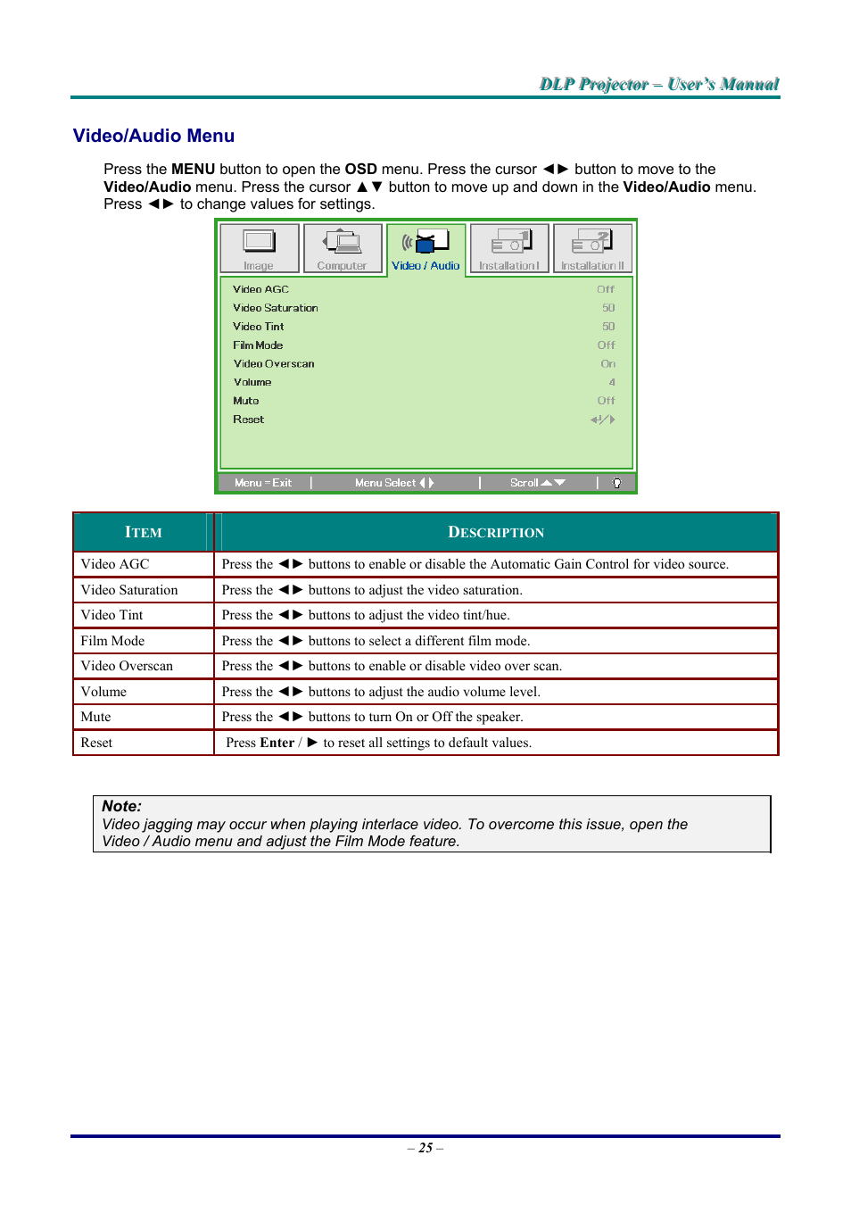 Video/audio menu, Ideo, Udio | LG DX325 User Manual | Page 31 / 50