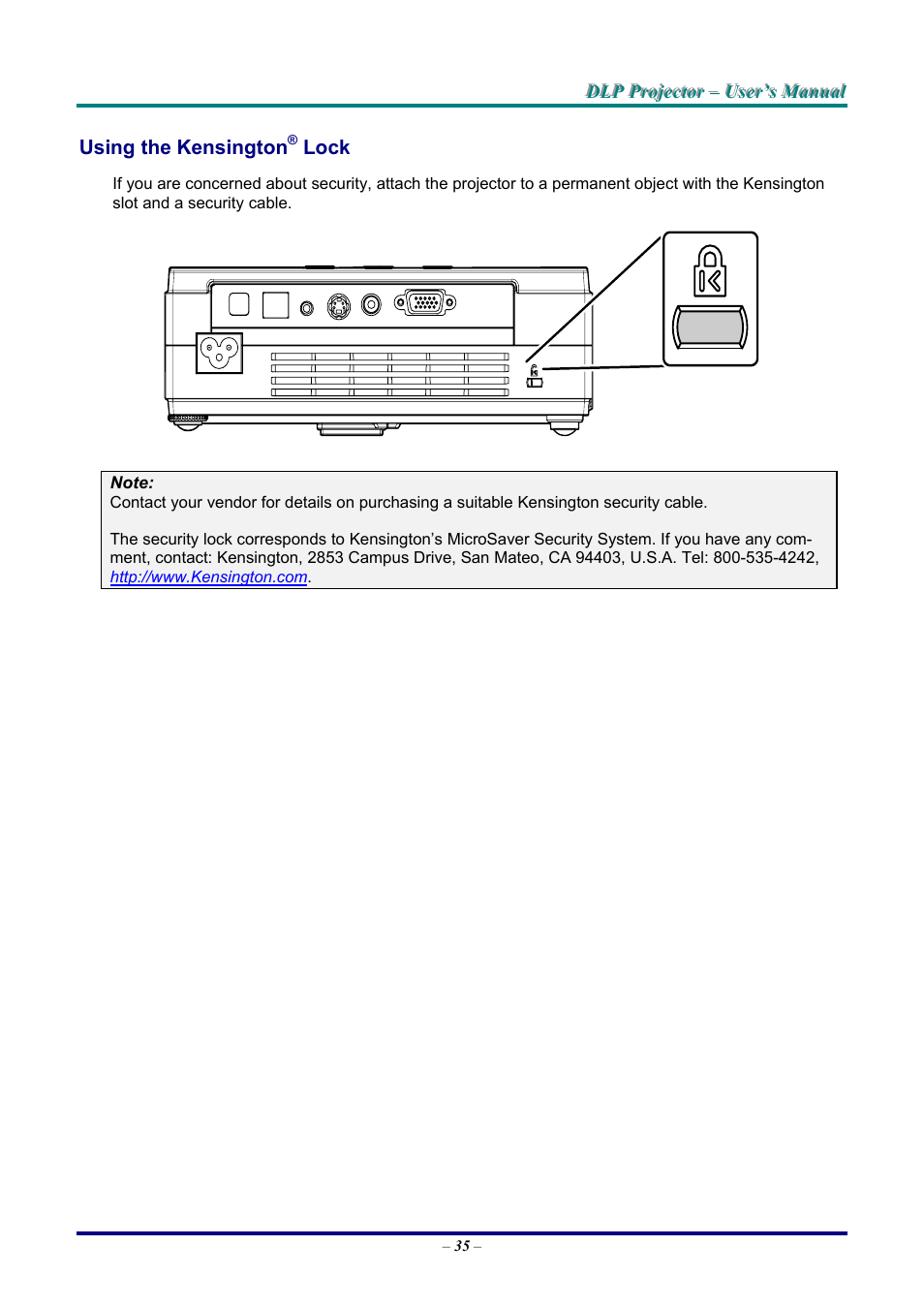 Using the kensington® lock, Sing the, Ensington | LG DX325 User Manual | Page 41 / 50