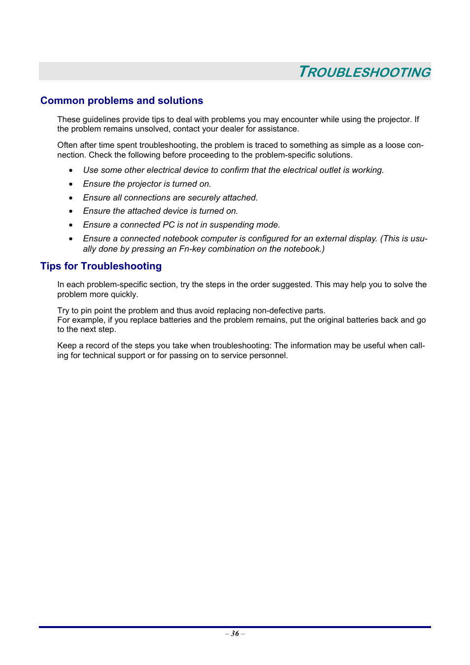 Troubleshooting, Common problems and solutions, Tips for troubleshooting | Ommon problems and solutions, Ips for, Roubleshooting | LG DX325 User Manual | Page 42 / 50