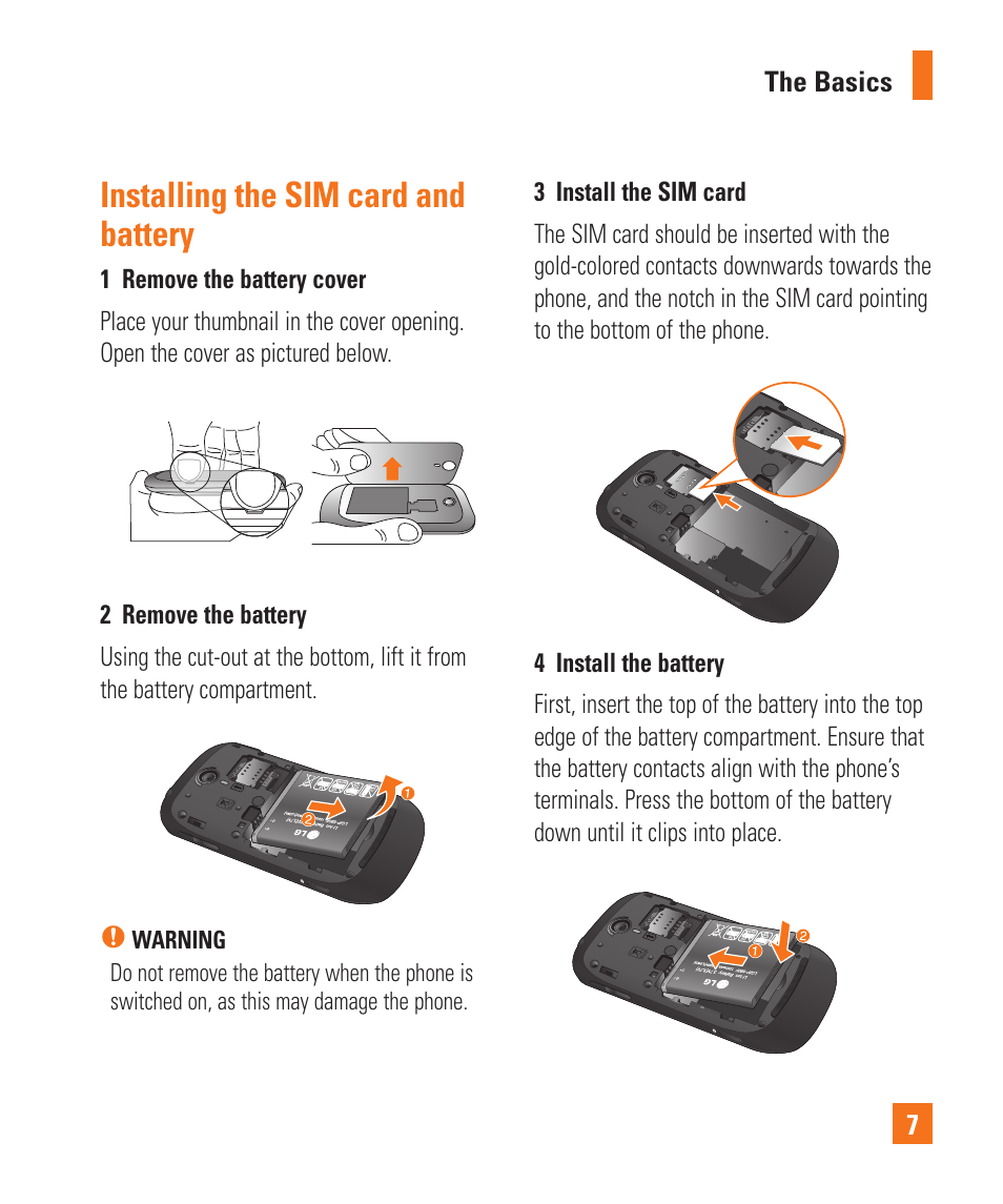 Installing the sim card and battery | LG C900 User Manual | Page 11 / 116