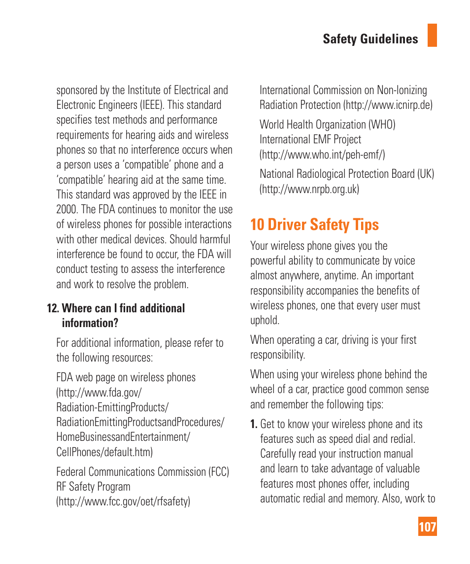 10 driver safety tips | LG C900 User Manual | Page 111 / 116