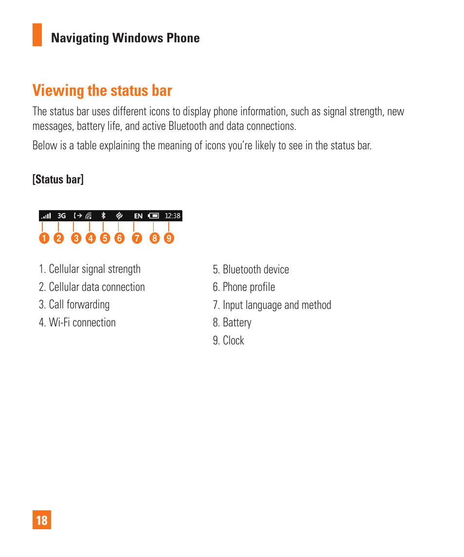 Viewing the status bar | LG C900 User Manual | Page 22 / 116