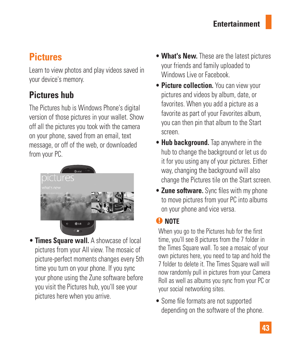 Pictures, Pictures hub | LG C900 User Manual | Page 47 / 116