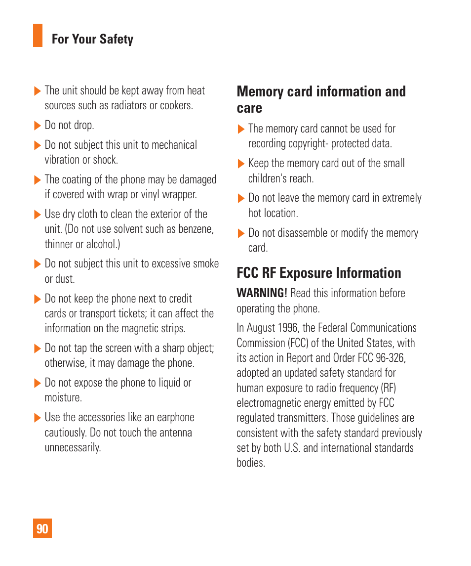 Fcc rf exposure information | LG C900 User Manual | Page 94 / 116