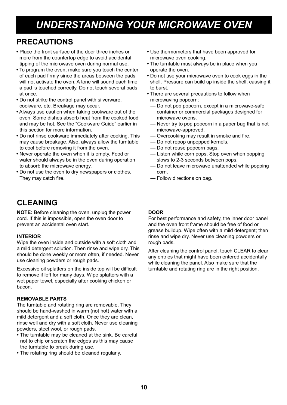 Understanding your microwave oven, Cleaning precautions | LG LMA1180ST User Manual | Page 10 / 25