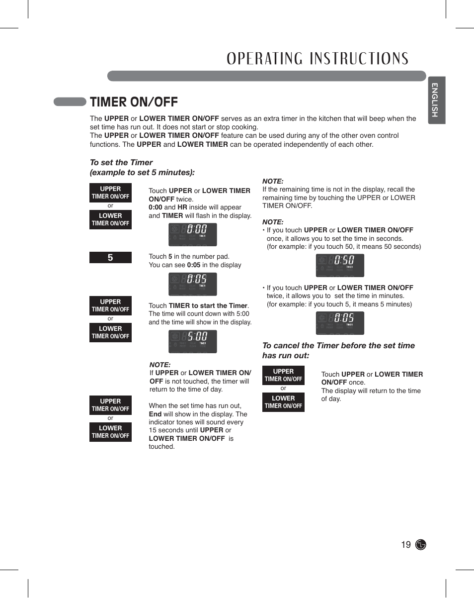 Timer on/off | LG LDE3011ST User Manual | Page 19 / 47