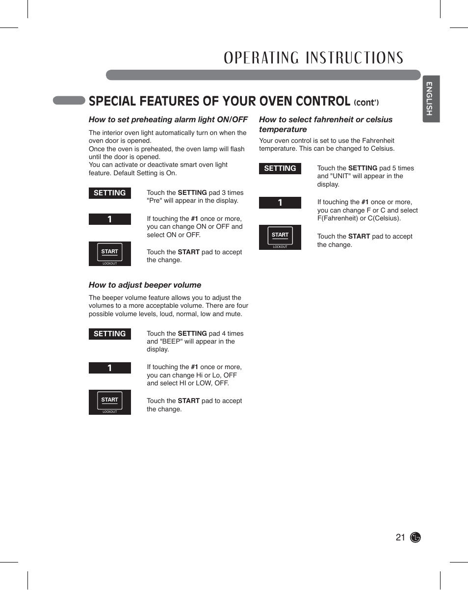 Special features of your oven control | LG LDE3011ST User Manual | Page 21 / 47