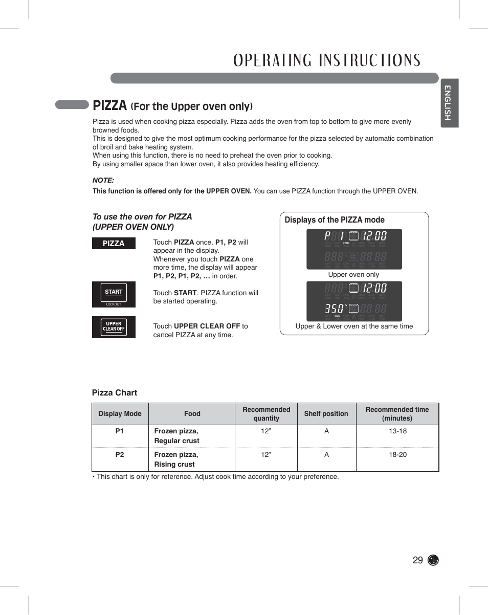Pizza, For the upper oven only) | LG LDE3011ST User Manual | Page 29 / 47