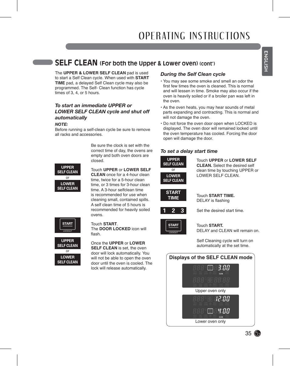 Self clean, For both the upper & lower oven) | LG LDE3011ST User Manual | Page 35 / 47