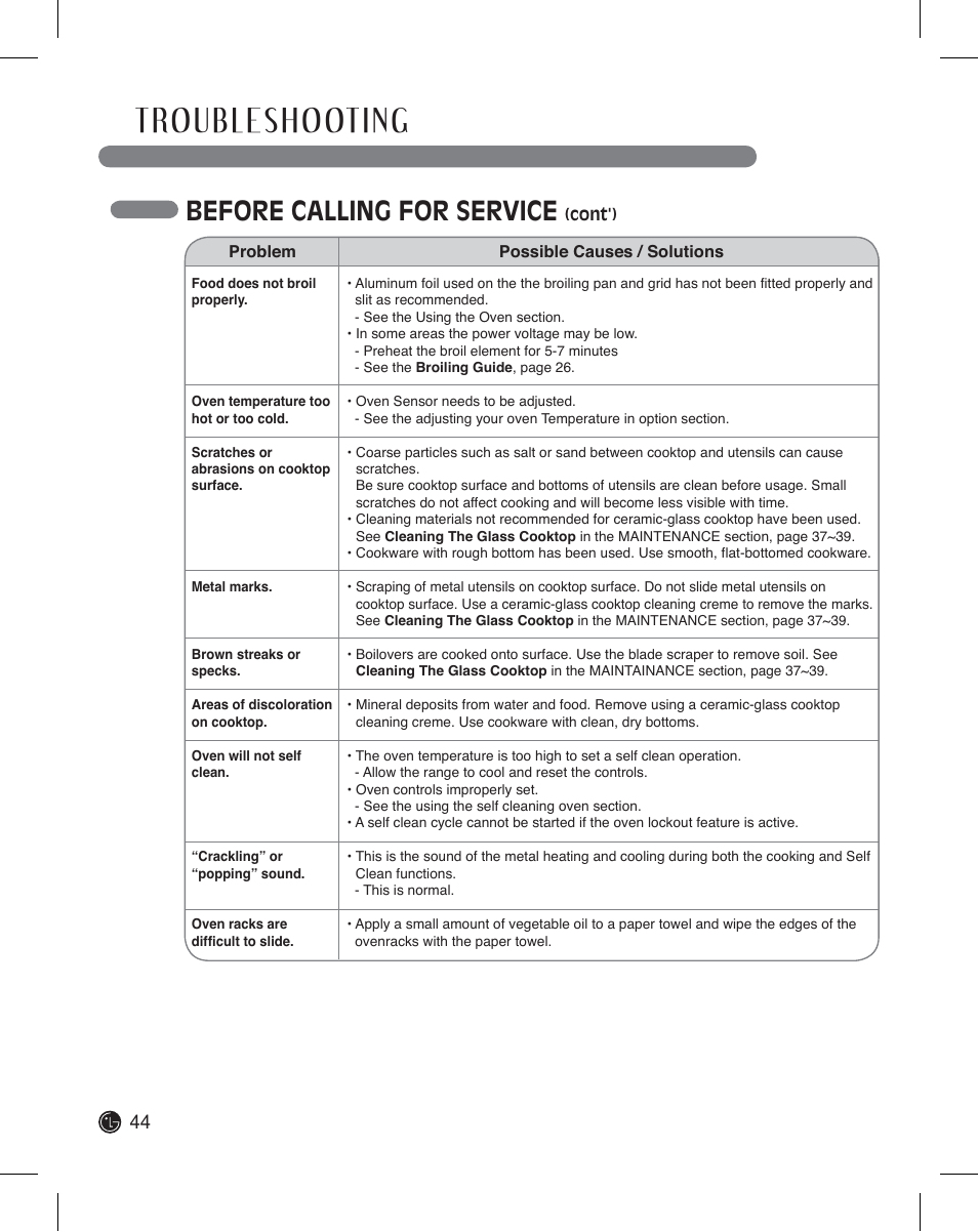 Before calling for service | LG LDE3011ST User Manual | Page 44 / 47