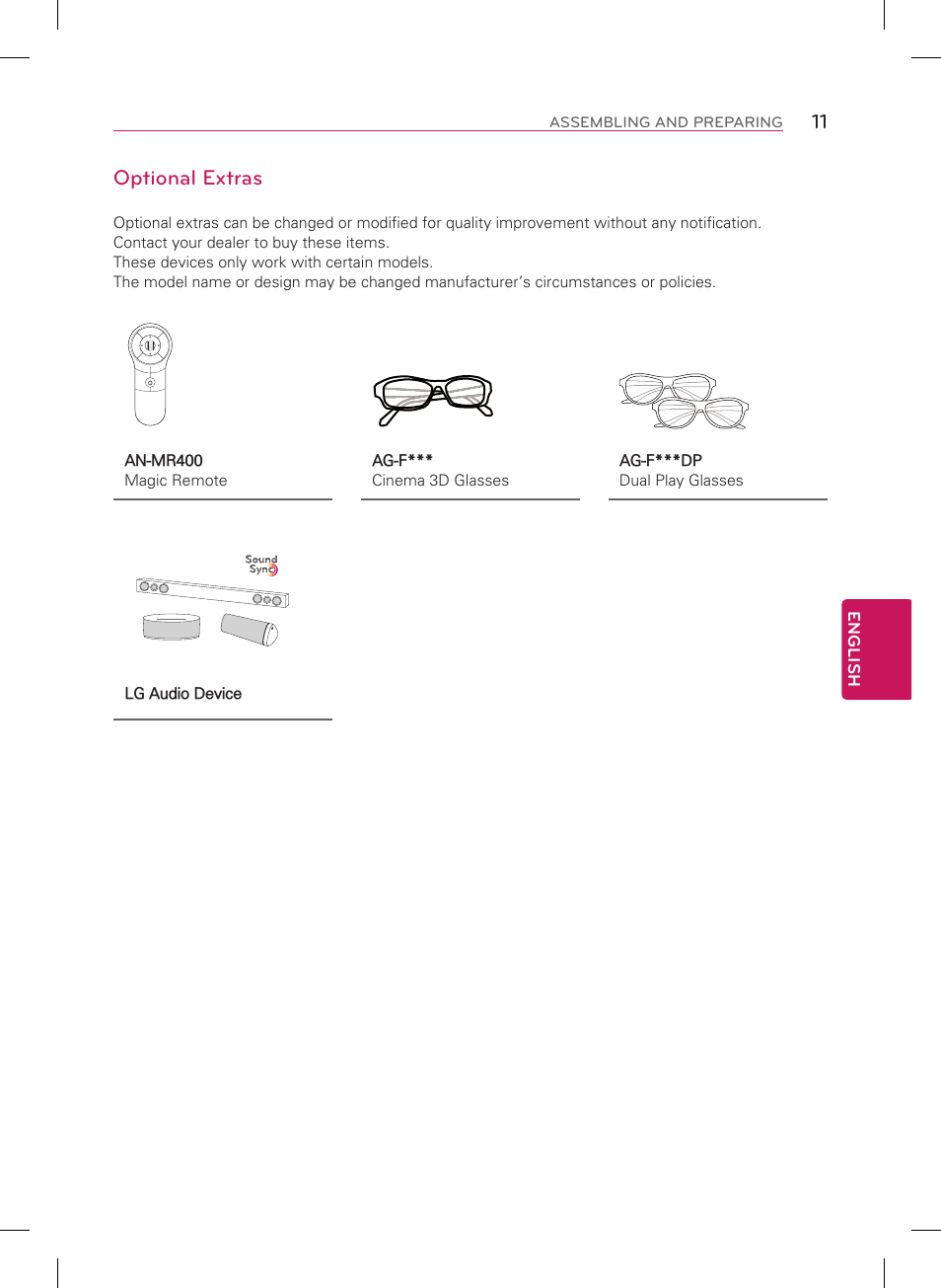 Optional extras | LG 84LM9600 User Manual | Page 11 / 52