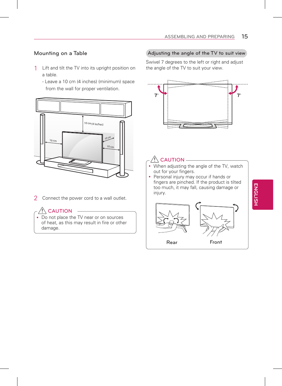 Mounting on a table | LG 84LM9600 User Manual | Page 15 / 52