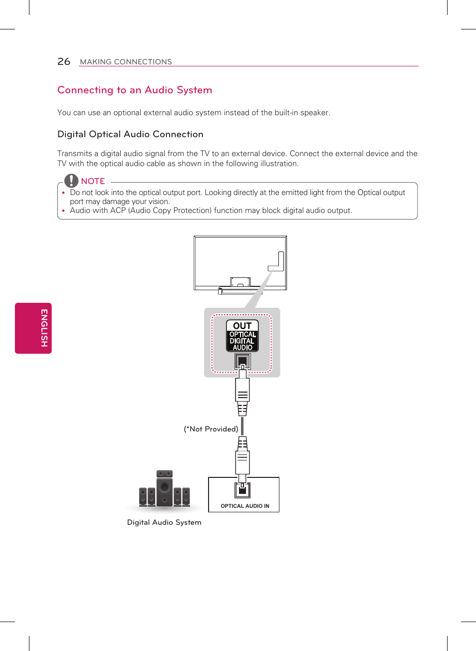 Connecting to an audio system | LG 84LM9600 User Manual | Page 26 / 52
