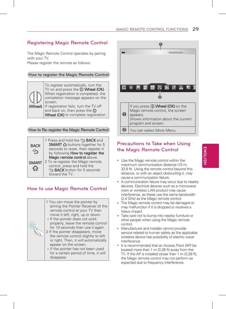 Registering magic remote control, How to use magic remote control | LG 84LM9600 User Manual | Page 29 / 52