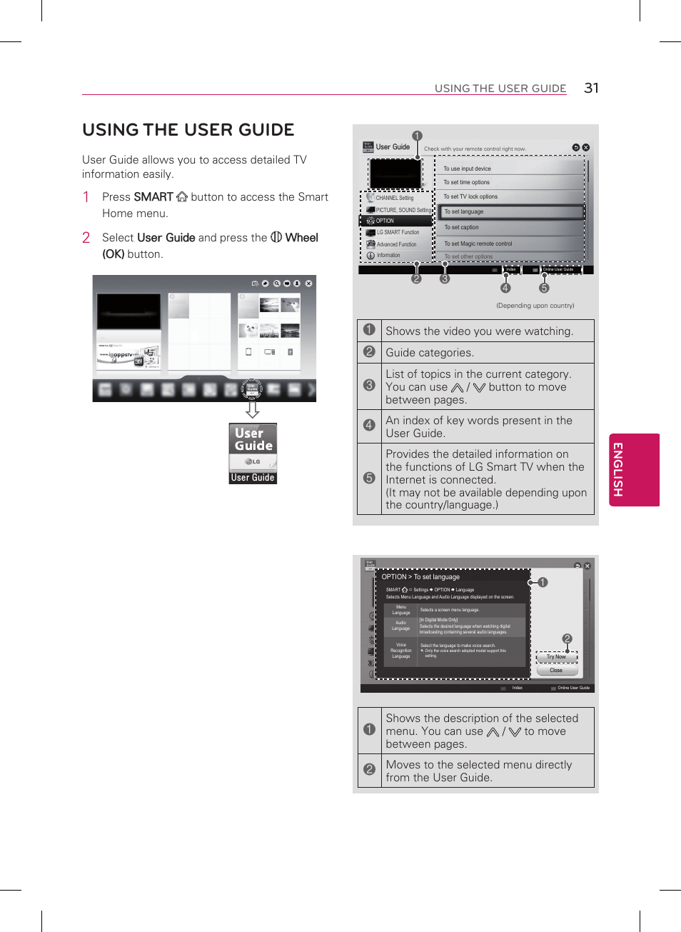 Using the user guide, English | LG 84LM9600 User Manual | Page 31 / 52