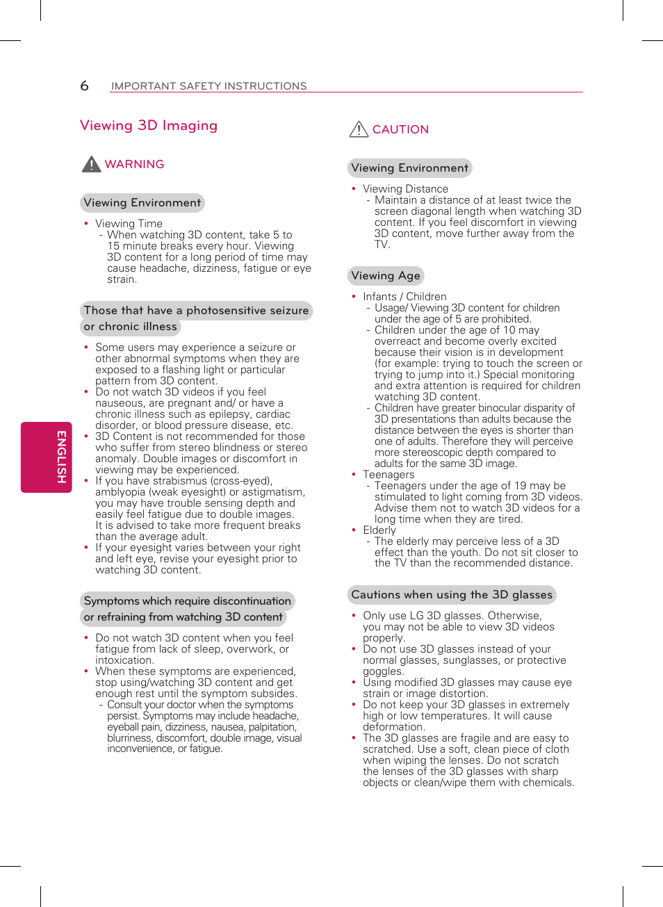 Viewing 3d imaging | LG 84LM9600 User Manual | Page 6 / 52