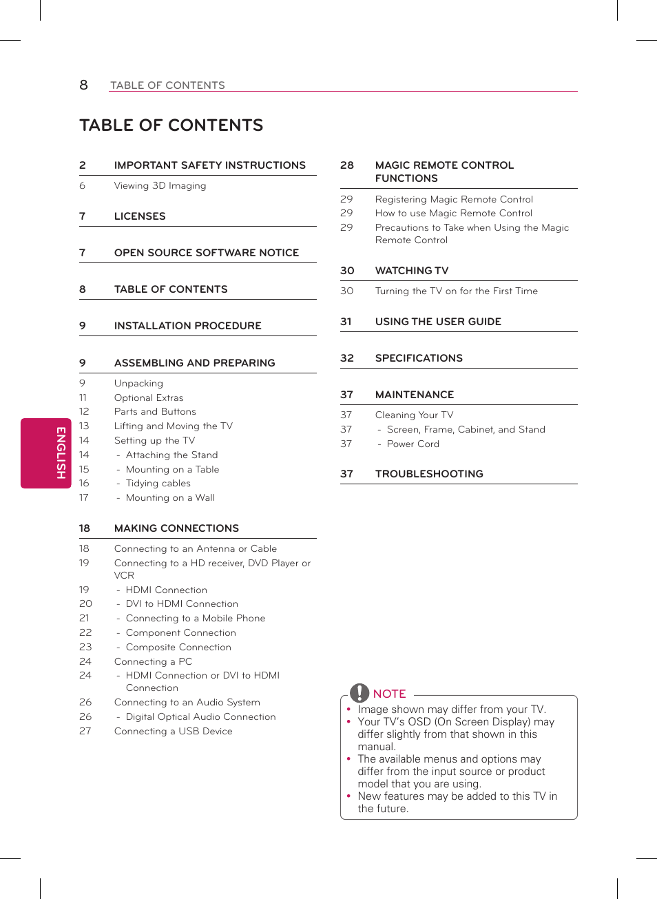LG 84LM9600 User Manual | Page 8 / 52