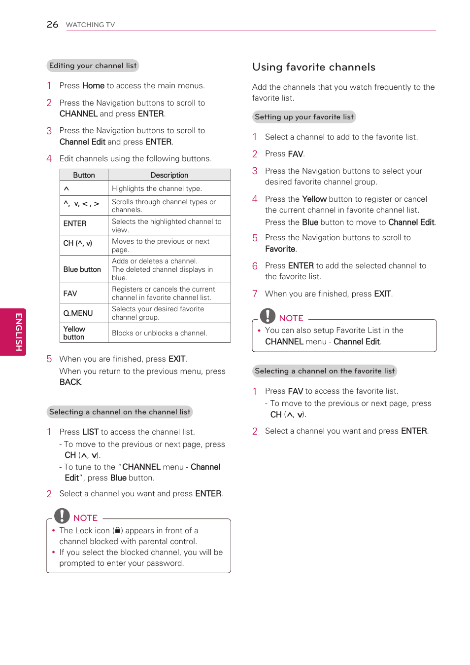 Using favorite channels, See p.26) | LG 60PV490 User Manual | Page 26 / 123