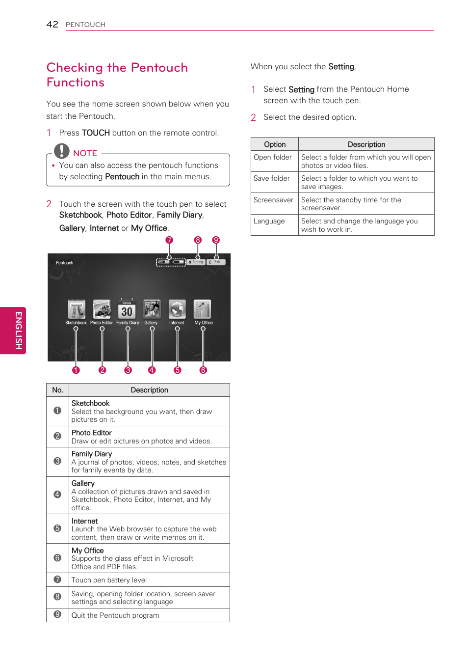 Checking the pentouch functions | LG 60PV490 User Manual | Page 42 / 123