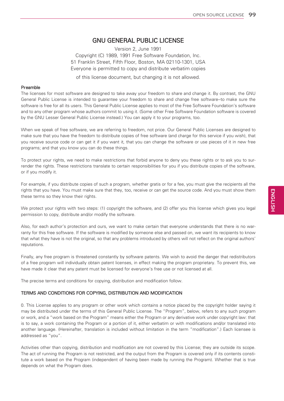 Gnu general public license | LG 60PV490 User Manual | Page 99 / 123