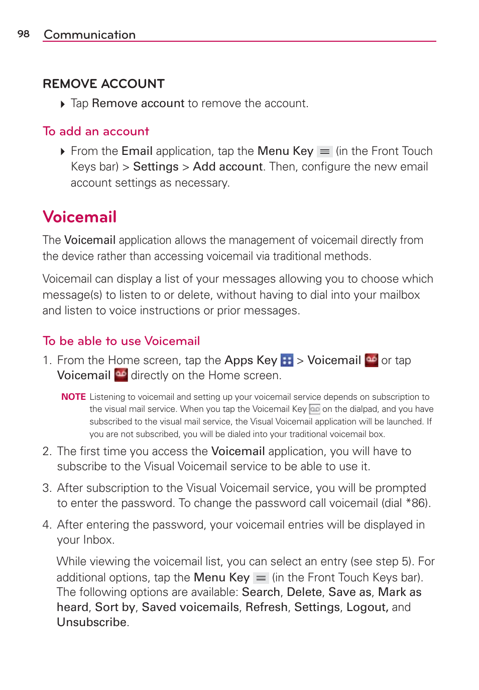 Voicemail | LG VS980 User Manual | Page 100 / 235