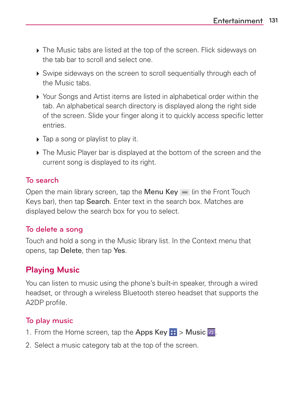 Playing music | LG VS980 User Manual | Page 133 / 235