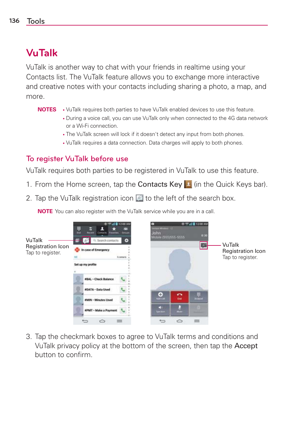 Tools, Vutalk | LG VS980 User Manual | Page 138 / 235