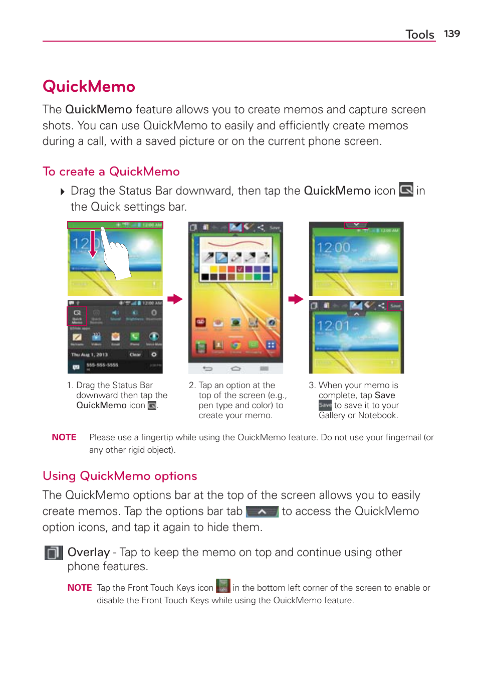 Quickmemo, Tools | LG VS980 User Manual | Page 141 / 235