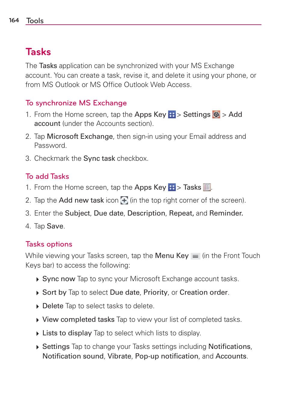 Tasks | LG VS980 User Manual | Page 166 / 235