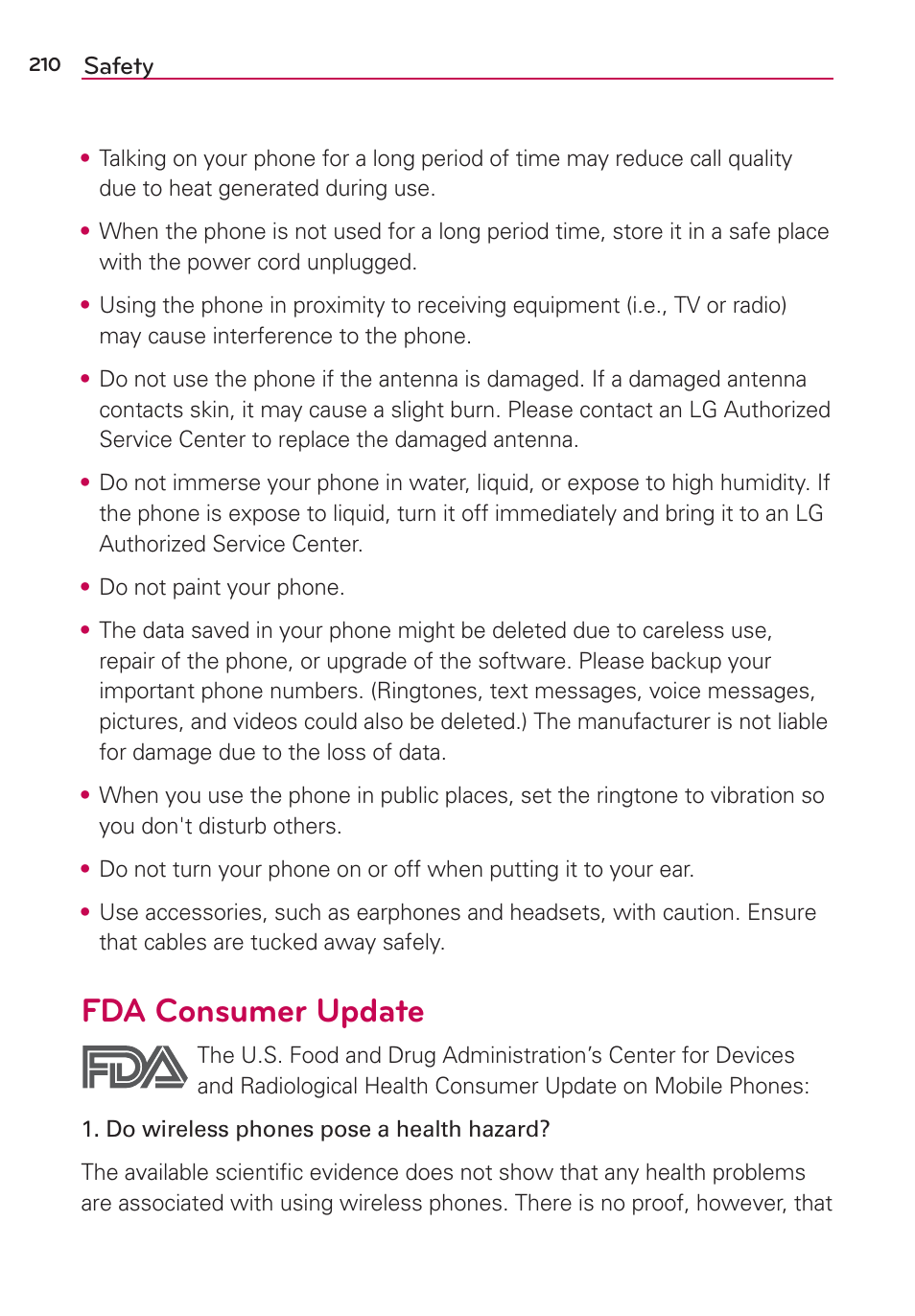 Fda consumer update | LG VS980 User Manual | Page 212 / 235