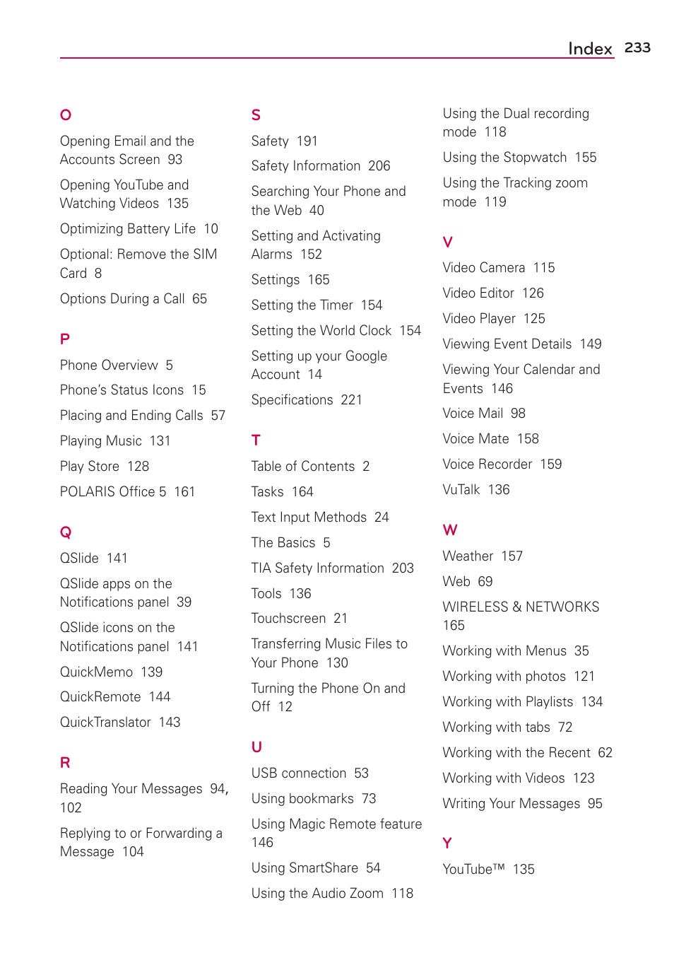 Index | LG VS980 User Manual | Page 235 / 235