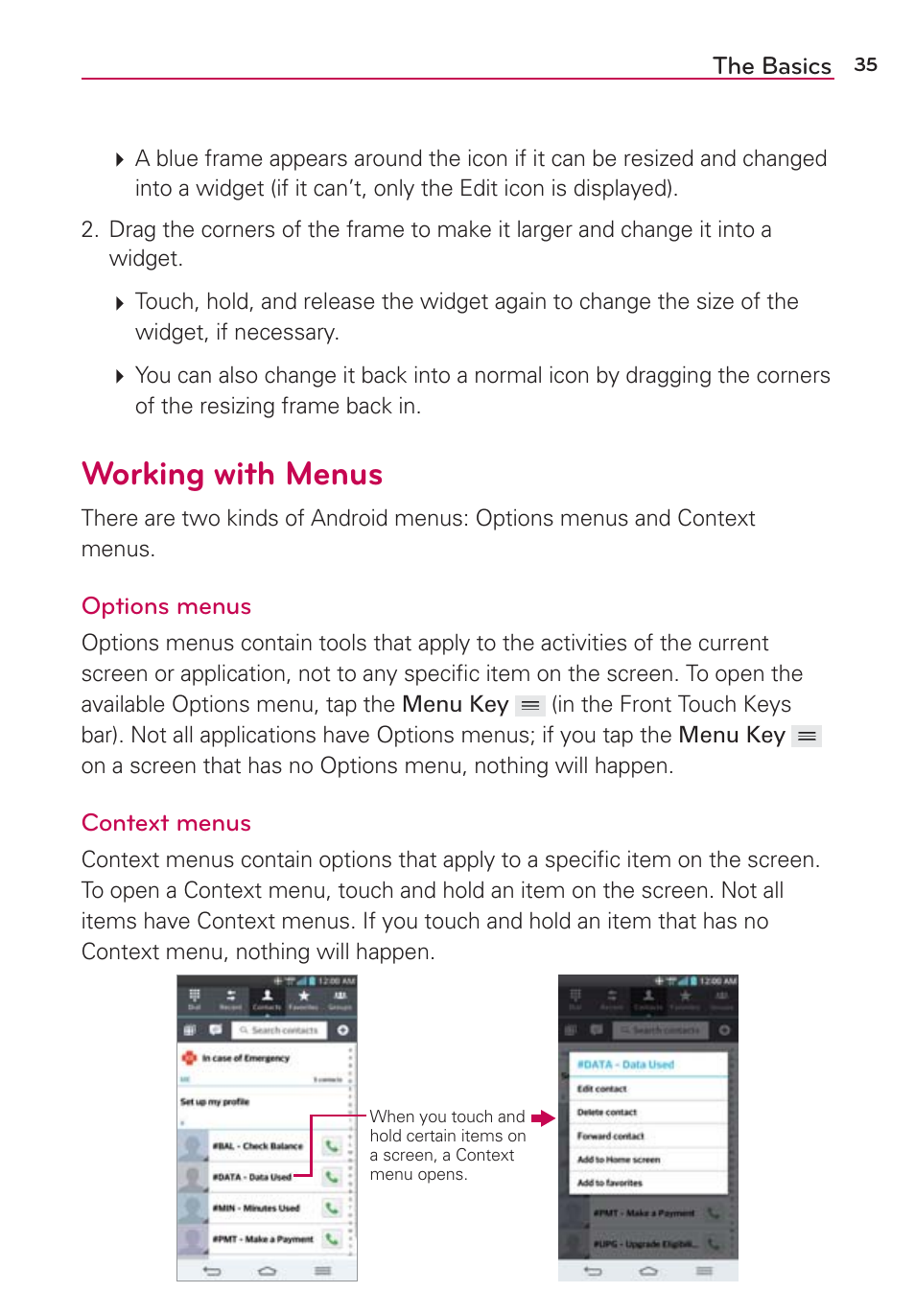 Working with menus | LG VS980 User Manual | Page 37 / 235