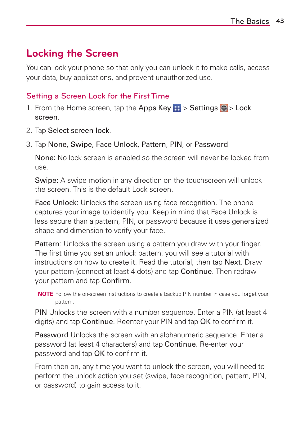 Locking the screen | LG VS980 User Manual | Page 45 / 235