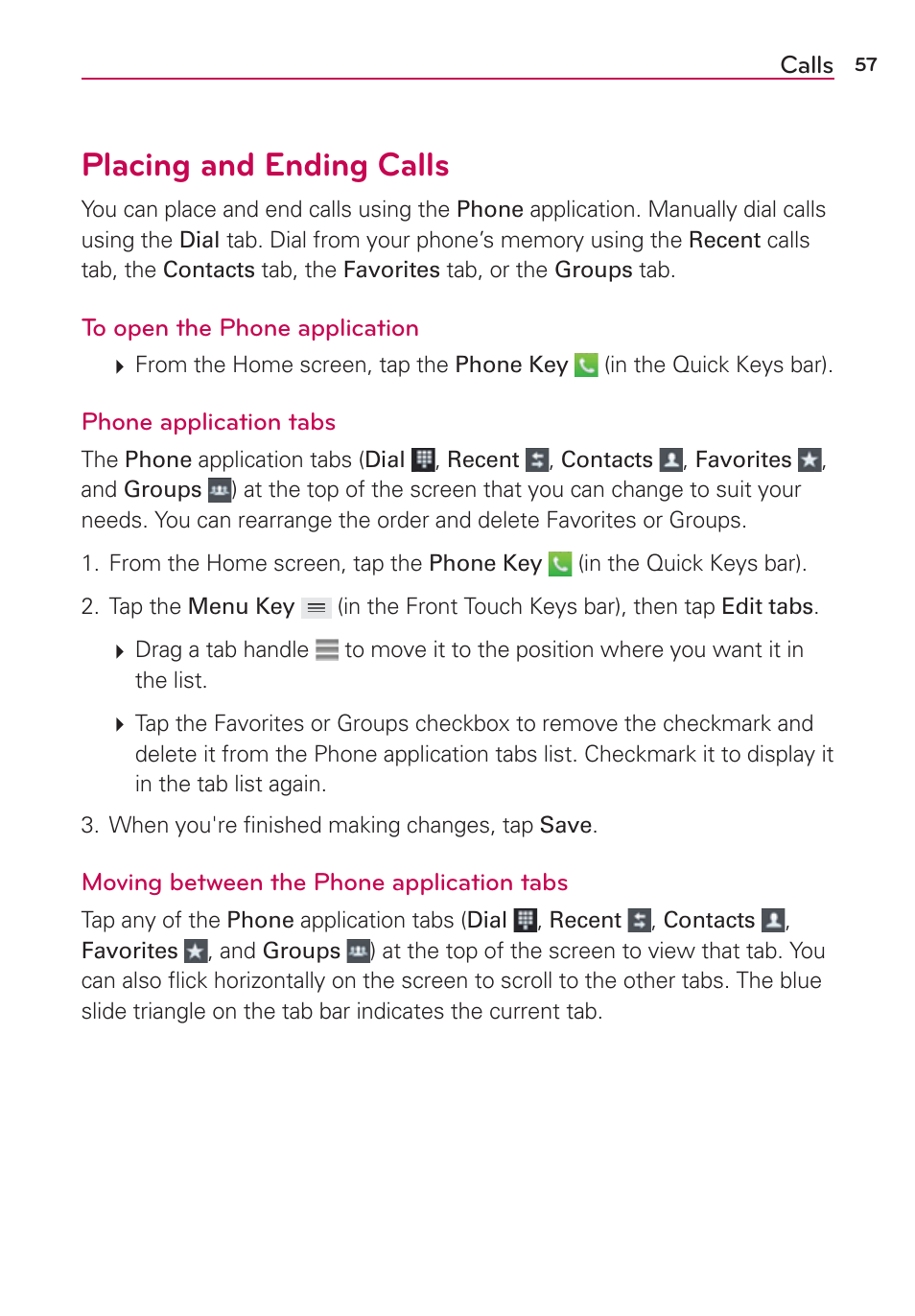 Calls, Placing and ending calls | LG VS980 User Manual | Page 59 / 235