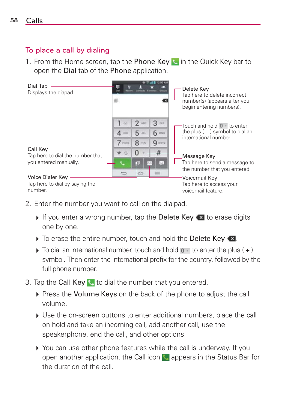 Calls to place a call by dialing | LG VS980 User Manual | Page 60 / 235