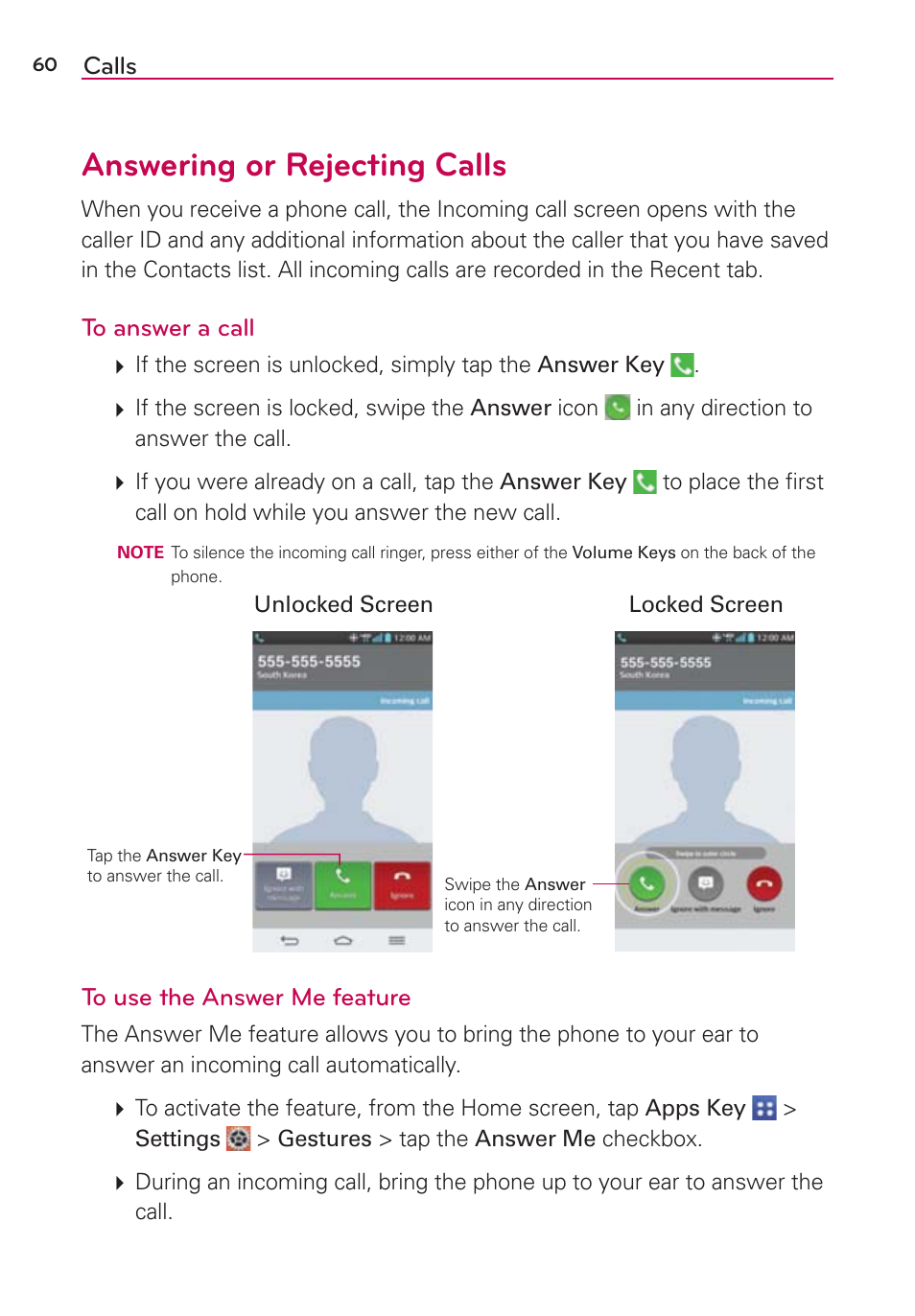 Answering or rejecting calls | LG VS980 User Manual | Page 62 / 235