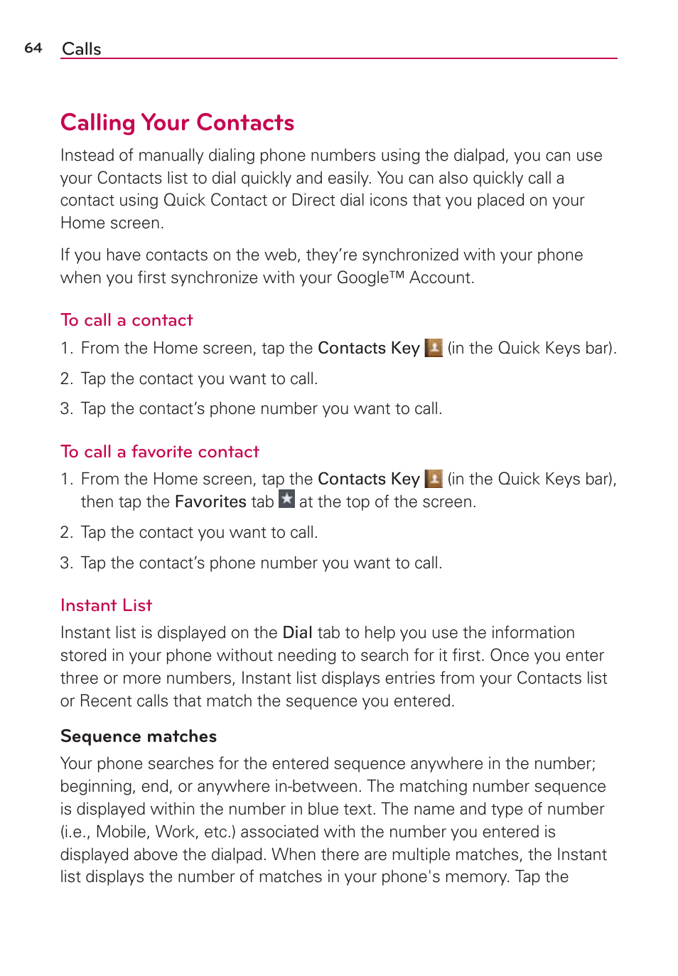 Calling your contacts | LG VS980 User Manual | Page 66 / 235