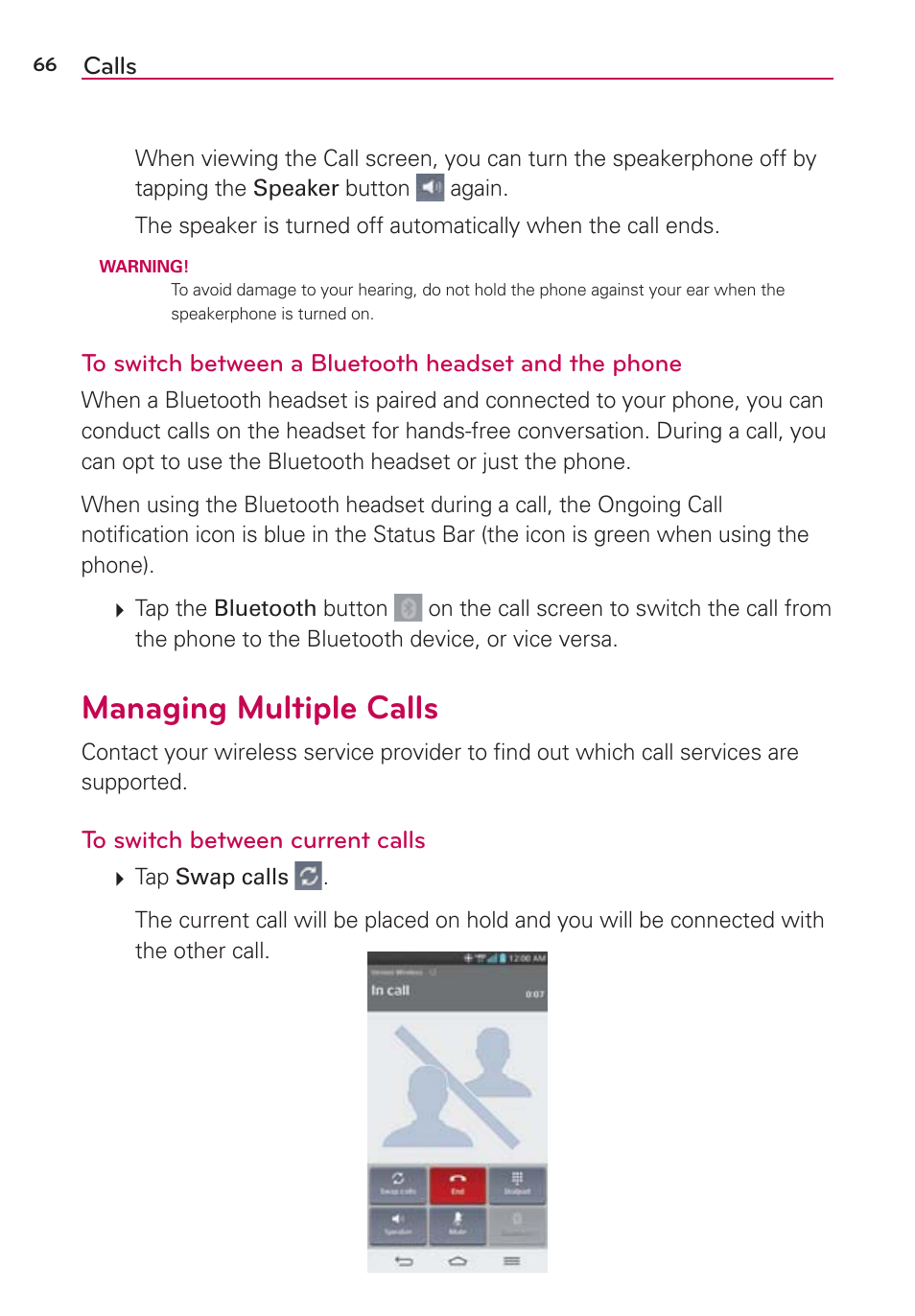 Managing multiple calls | LG VS980 User Manual | Page 68 / 235